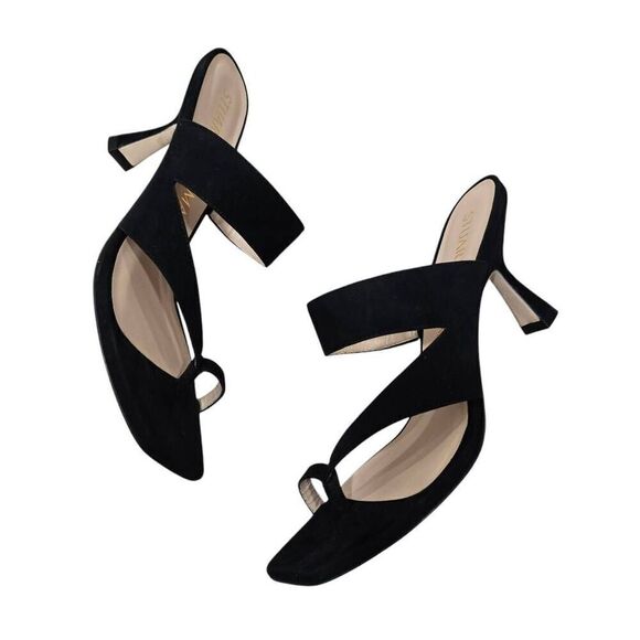 Stuart Weitzman Lyla Thong Sandals Women's 8AA Black Suede Cone Open Toe Party - Picture 5 of 8